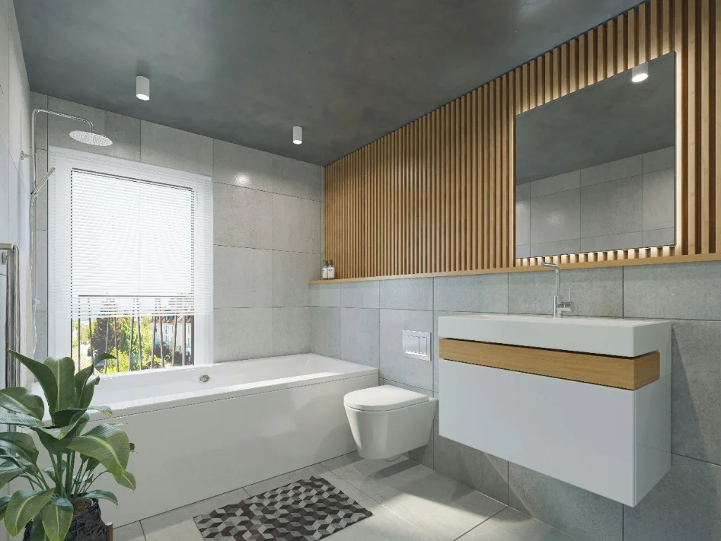 Conception 3D d’une salle de bain moderne en rénovation